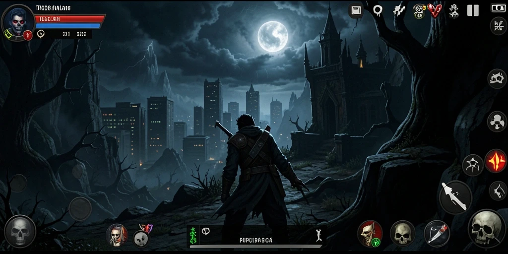 Tampilan gameplay menegangkan dalam suasana gelap dan mencekam.