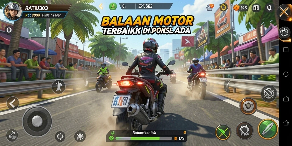 Tampilan gameplay <strong>RATU303</strong> yang menarik dengan balapan motor yang seru.