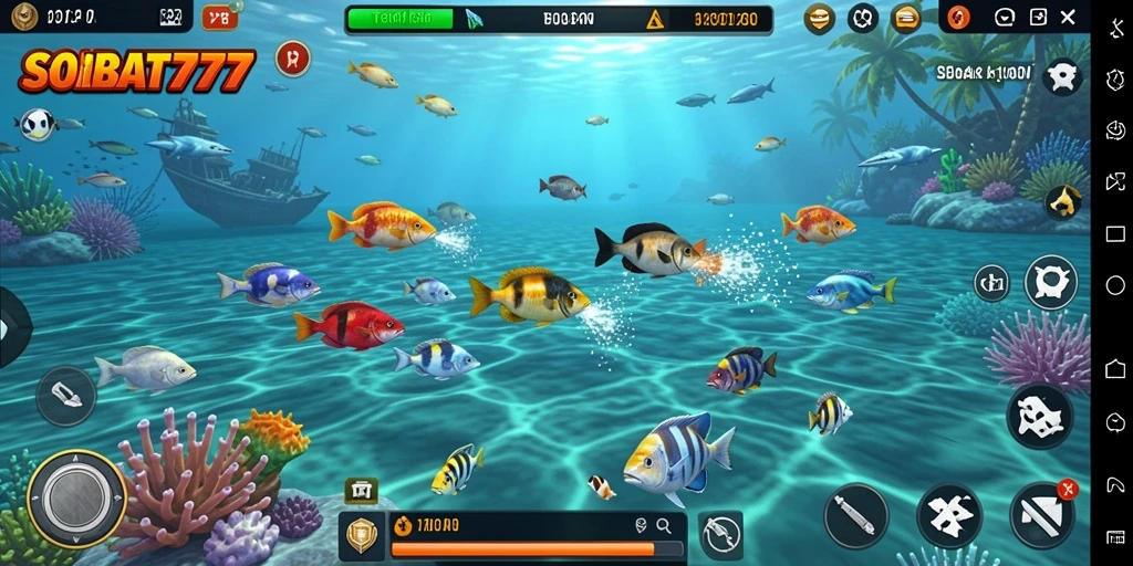 Screenshot gameplay <strong>SOBAT777</strong> menampilkan aksi seru dalam berburu ikan.